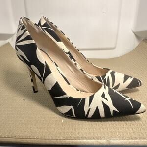 Louise et Cie Black Beige Floral Fabric Patterned Pointed Toe Stiletto Pumps